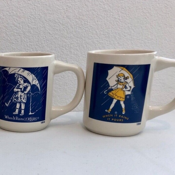 NEW 4 Vintage Morton Salt Umbrella Girl Coffee Cups When it Rains it Pours Mugs - Picture 8 of 14